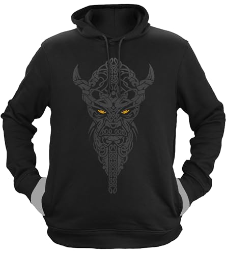 NØRTH Legendary Herren Hoodie mit Kapuze - Nordmann Celtic Knotwork - nordische Wikinger Walhalla Geschenke für Männer, Valhalla Viking Herren Pullover, Farbe:Schwarz/Gelb, Größe:3XL von vanVerden