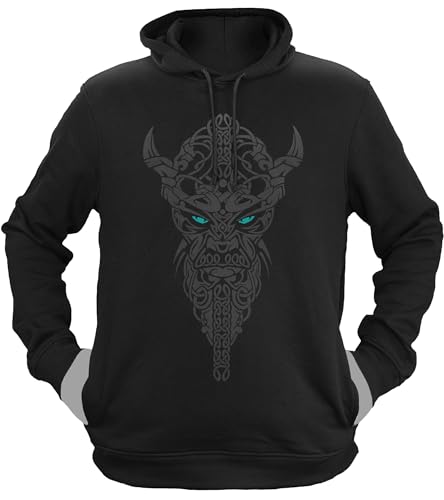 NØRTH Legendary Herren Hoodie mit Kapuze - Nordmann Celtic Knotwork - nordische Wikinger Walhalla Geschenke für Männer, Valhalla Viking Herren Pullover, Farbe:Schwarz/Petrol, Größe:3XL von vanVerden