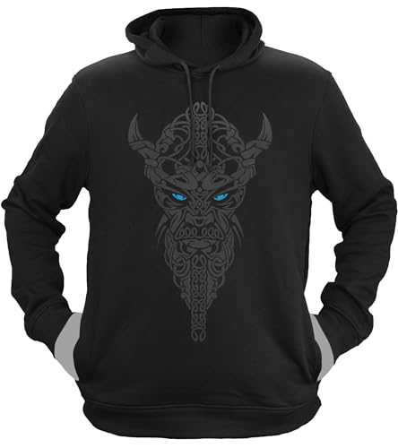 NØRTH Legendary Herren Hoodie mit Kapuze - Nordmann Celtic Knotwork - nordische Wikinger Walhalla Geschenke für Männer, Valhalla Viking Herren Pullover, Farbe:Schwarz/Blau, Größe:L von vanVerden