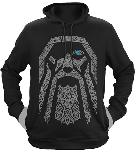 NØRTH Legendary Herren Hoodie mit Kapuze - Odin Gott Rabe - nordische Wikinger Walhalla Geschenke für Männer, Valhalla Viking Herren Pullover, Farbe:Schwarz/Blau, Größe:L von vanVerden