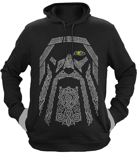 NØRTH Legendary Herren Hoodie mit Kapuze - Odin Gott Rabe - nordische Wikinger Walhalla Geschenke für Männer, Valhalla Viking Herren Pullover, Farbe:Schwarz/Grün, Größe:3XL von vanVerden