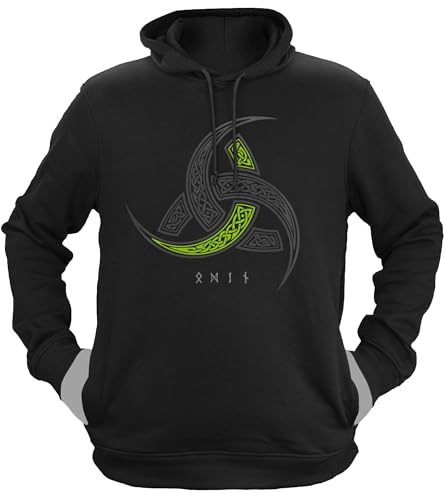 NØRTH Legendary Herren Hoodie mit Kapuze - Odins Hörner Trinkhörner - nordische Wikinger Walhalla Geschenke für Männer, Valhalla Viking Herren Pullover, Farbe:Schwarz/Grün, Größe:3XL von vanVerden