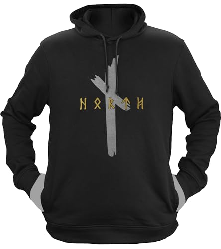 NØRTH Legendary Herren Hoodie mit Kapuze - Original North Runen Gold/Silber Edition - nordische Wikinger Geschenke für Männer, Valhalla Viking Herren Pullover, Farbe:Gold/Silber, Größe:3XL von vanVerden