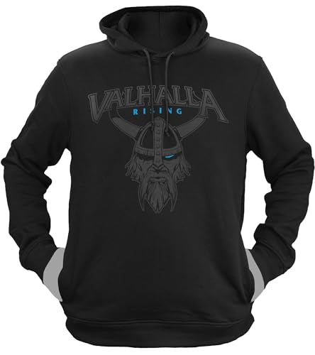 NØRTH Legendary Herren Hoodie mit Kapuze - Vahalla Krieger Nordmann - nordische Wikinger Walhalla Geschenke für Männer, Valhalla Viking Herren Pullover, Farbe:Schwarz/Blau, Größe:XXL von vanVerden