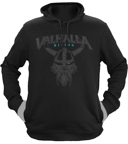 NØRTH Legendary Herren Hoodie mit Kapuze - Vahalla Krieger Nordmann - nordische Wikinger Walhalla Geschenke für Männer, Valhalla Viking Herren Pullover, Farbe:Schwarz/Petrol, Größe:L von vanVerden