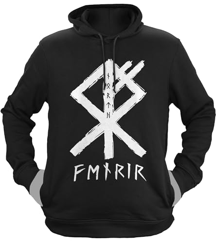 NØRTH Legendary Herren Hoodie mit Kapuze - Fenris Wolfsrune - nordische Wikinger Walhalla Geschenke für Männer, Valhalla Viking Herren Pullover, Farbe:Schwarz, Größe:3XL von vanVerden