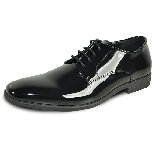 VANGELO Herren Anzugschuhe Oxford formeller Smoking für Abschlussball Hochzeit – breite Breite erhältlich schwarz Lack cognac, Schwarz (Black Patent 12), 49 EU von vangelo