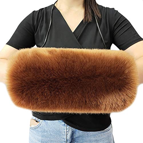 vannawong Damen Kunstfuchs Pelz Hand Muffs Cold Hand Handschuhe Kuscheln Winter Winddicht Arm Armwärmer Mit Schultergurt Braun von vannawong