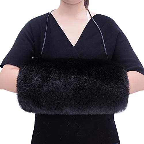 vannawong Damen Kunstfuchs Pelz Hand Muffs Cold Hand Handschuhe Kuscheln Winter Winddicht Arm Armwärmer Mit Schultergurt Schwarz von vannawong