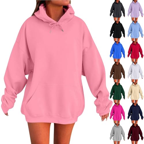 vaolkwsacz Hoodie Damen Oversize Schwarz Kapuzenpullover Sweatshirt Mit Kapuze Langarm Pullover Sweatshirts Einfarbige Oberteile Langarmshirt Y2K Streetwear Herbstoutfits Tops Mit Tasche S-5XL von vaolkwsacz