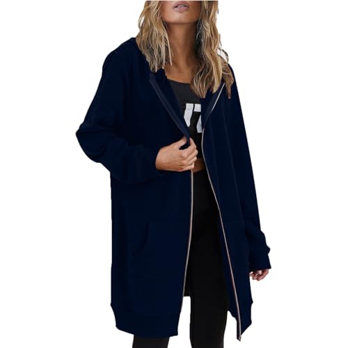 vaolkwsacz Hoodie Sweatjacke Damen Oversize Lange Kapuzenpullover Mit Reißverschluss Hoodie Jacke Langarm Herbst Winter Übergangsjacke Pulli Sweatjacke Sweatshirts Mit Taschen Streetwear S-5XL von vaolkwsacz