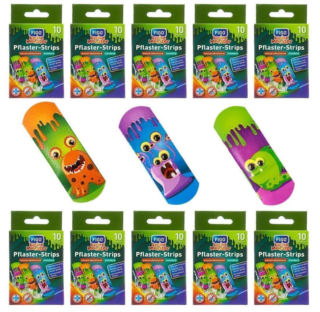 FIGO Wundpflaster 100 Kunterbunte Kinderpflaster Kleine Monster + Notizblock (Set, 100 St., Kinterpflaster), Pflaster Wundverband Kinderwundverband von FIGO