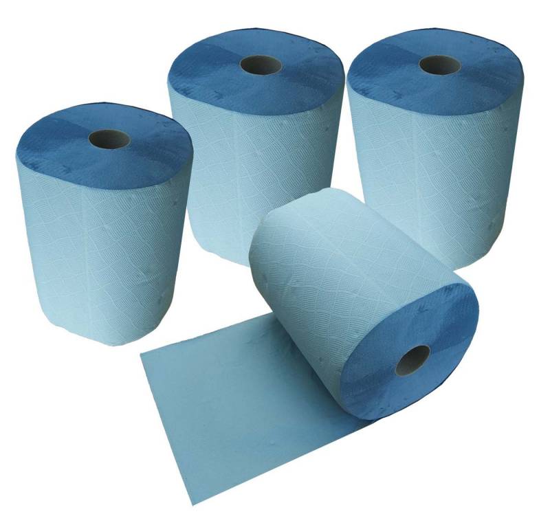 varivendo Reinigungsschwamm 4 x Putztuchrolle, 2 lagig, 33 x 36 cm, Reinigungstuch Putztuch Papier-Rolle blau Putzpapier insgesamt 1000 Bl von varivendo