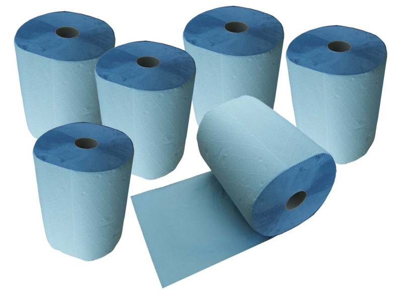 varivendo Reinigungsschwamm 6 x Putztuchrolle, 2 lagig, 33 x 36 cm, Reinigungstuch Putztuch Papier-Rolle blau Putzpapier insgesamt 1000 Bl von varivendo