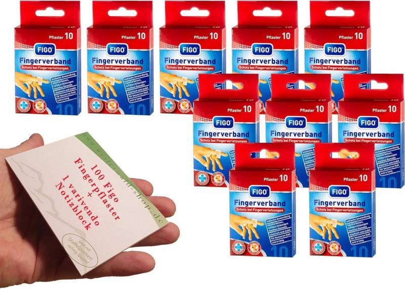 varivendo Wundpflaster varivendo Notizblock + 100 FIGO Fingerverband Fingerpflaster 12 x 2 cm (Set, 100 St., Fingerpflaster), pflaster wundpflaster pflasterverband verband Fingerverband hydrocollo von varivendo
