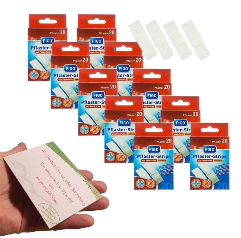 varivendo Wundpflaster varivendo Notizblock + 200er FIGO Pflaster-Strips Sensitiv (Stück, 200 St., Sensitivpflaster), Sensitiv Hypoallergen Hautfreundlich Pflaster Pflasterstrips von varivendo