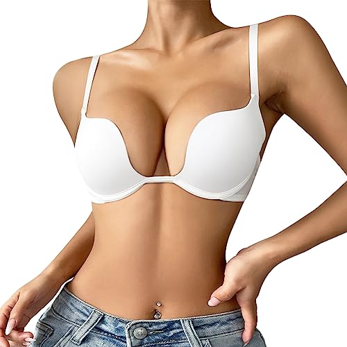 varsmiss Damen Deep Plunge MEHRWEG Convertible BH Bügel Gepolstert Push Up BH mit Klarem Bügel, Weiss/opulenter Garten, 85C von varsmiss