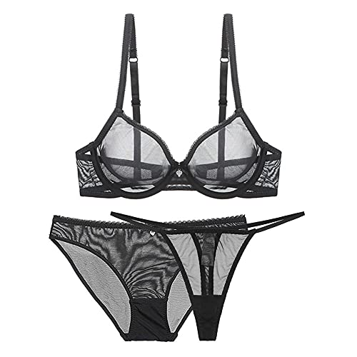 varsmiss Damen Sexy Dessous Set Durchsichtiger BH und Höschen und Mini Transparent Mesh G-String 3 Stück von varsmiss