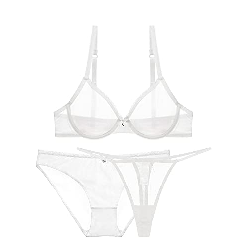 varsmiss Damen Sexy Dessous Set Durchsichtiger BH und Höschen und Mini Transparent Mesh G-String 3 Stück von varsmiss