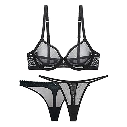 varsmiss Damen Sexy Dessous Set Durchsichtiges BH Set mit Mesh Tanga und Mini Transparent Mesh G-String von varsmiss