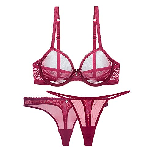 varsmiss Damen Sexy Dessous Set Durchsichtiges BH Set mit Mesh Tanga und Mini Transparent Mesh G-String von varsmiss