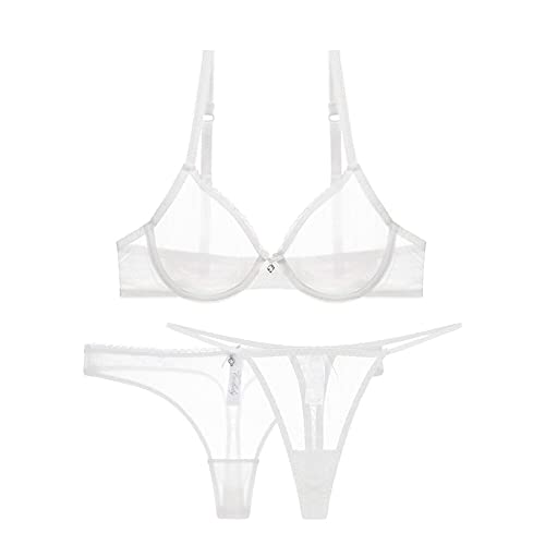 varsmiss Damen Sexy Dessous Set Durchsichtiges BH Set mit Mesh Tanga und Mini Transparent Mesh G-String von varsmiss