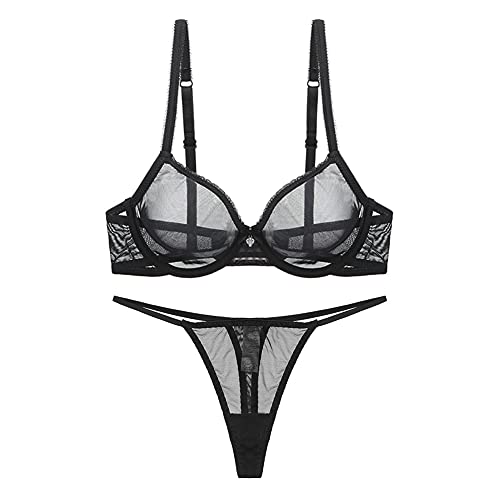 varsmiss Damen Sexy Dessous Set Sehen Sie durch BH und Tanga Mini Transparent Mesh G-String von varsmiss