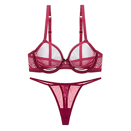 varsmiss Damen Sexy Dessous Set Sehen Sie durch BH und Tanga Mini Transparent Mesh G-String von varsmiss