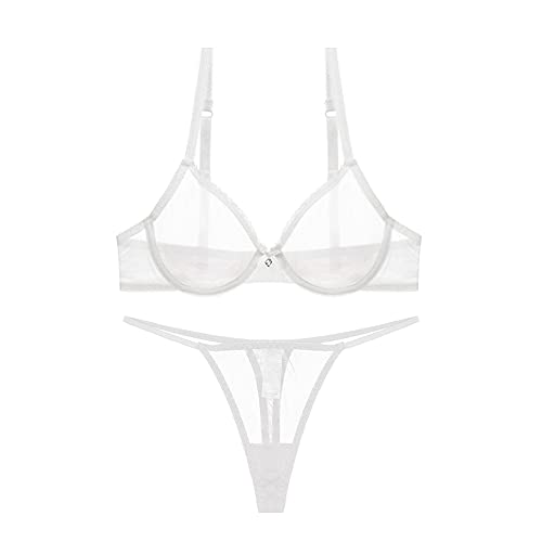 varsmiss Damen Sexy Dessous Set Sehen Sie durch BH und Tanga Mini Transparent Mesh G-String von varsmiss