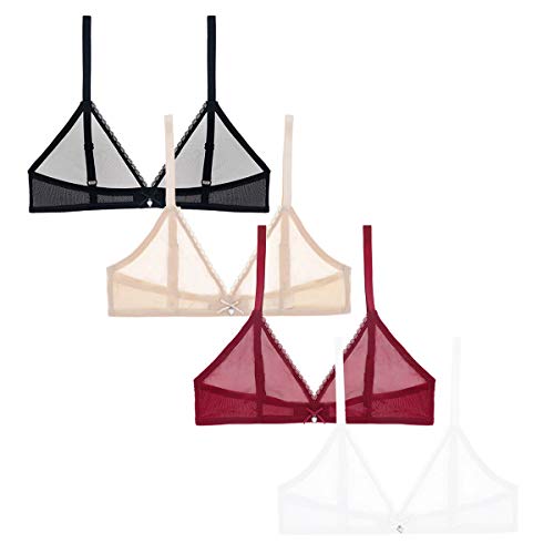 varsmiss Damen transparentes BH Ohne Buegel Bralette Ohne Einlagen (Schwarz+Weiß+Beige+Rot,Large) von varsmiss