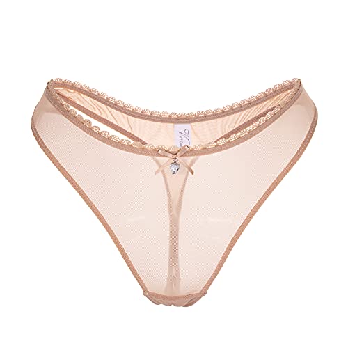 varsmiss Frauen Sexy Unterwäsche Durchsichtiger Netzstoff Tanga Grün Gelb Schwarz Weiß G-Strings (Beige,S) von varsmiss