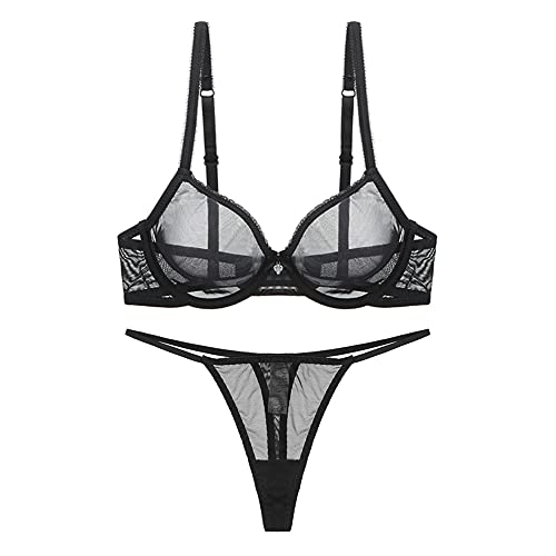 varsmiss Frauen durchsichtiges Netz-BH und Tanga Set transparent sexy Unterwäsche …, schwarz 1, 85C von varsmiss