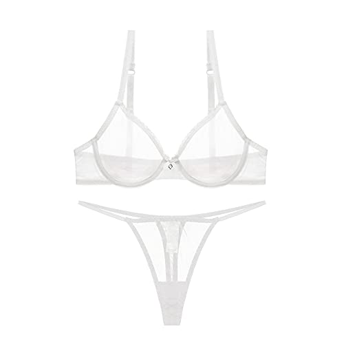 varsmiss Frauen durchsichtiges Netz-BH und Tanga Set transparent sexy Unterwäsche …, weiß1, 85D von varsmiss