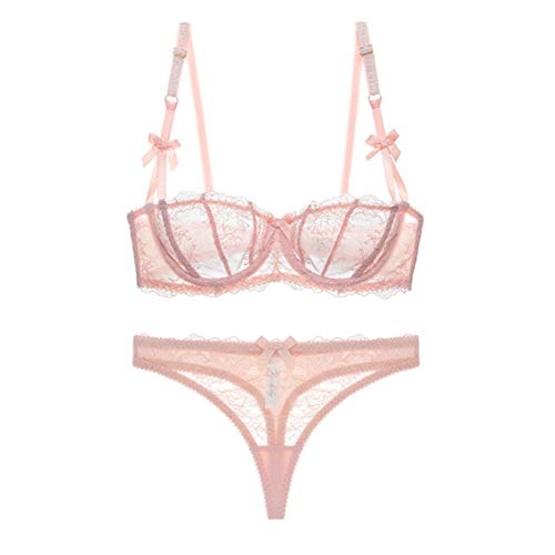 varsmiss Sexy Spitze Transparenten BH-Set Bügel Transparente Unterwäsche Lingerie Tanga (Rosa,70A) von varsmiss