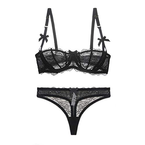 varsmiss Sexy Spitze Transparenten BH-Set Bügel Transparente Unterwäsche Lingerie Tanga (Schwarz,70A) von varsmiss