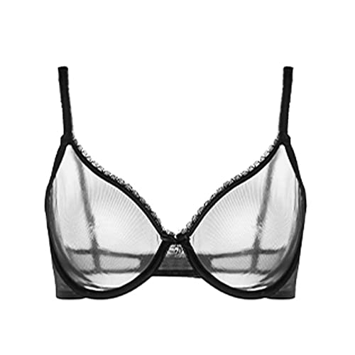 varsmiss Women Durchsichtiger BH und gestrickter String Set aus transparenter Reizwäsche (Schwarz,85C) von varsmiss