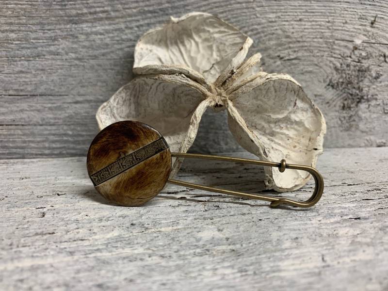Bronze Horn Intarsie Brosche & Kiltnadel Metall Pin Als Sicherheitsnadel Gewandnadel Anstecknadel Moderner Lagenlook Jacken Verschluss von vasenschmuck
