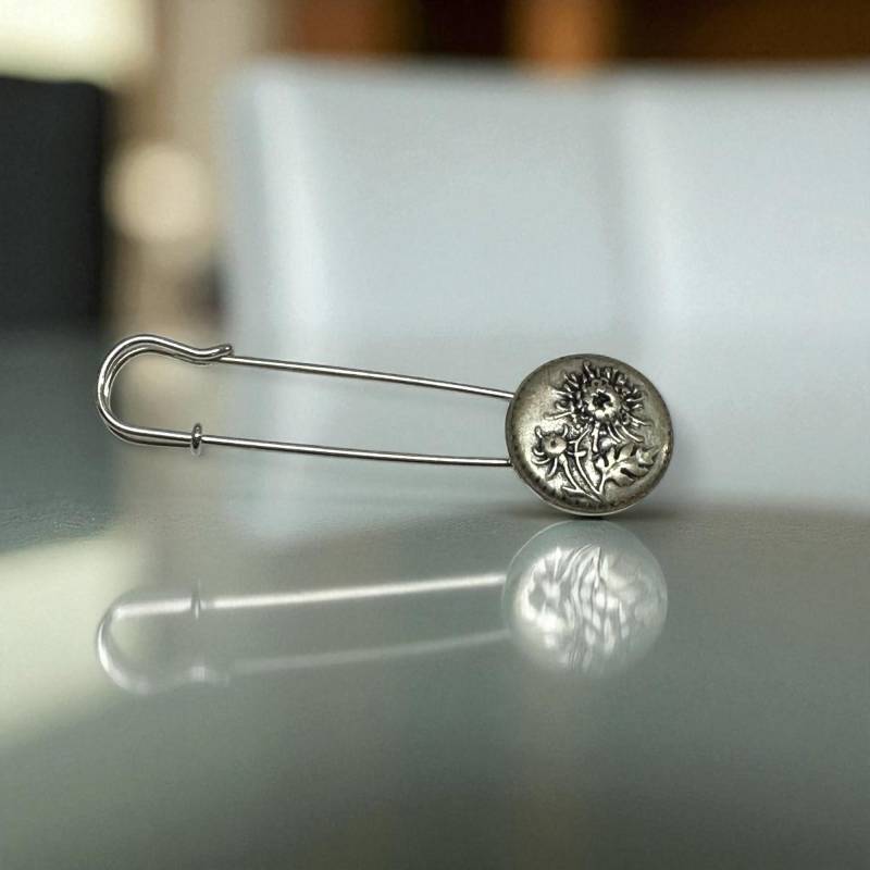 Ponchonadel Brosche Mit Löwenzahn Motiv - Silberne Kiltnadel Jackennadel , Große Sicherheitsnadel Anstecknadel Für Tücher & Schals Tuchnadel von vasenschmuck