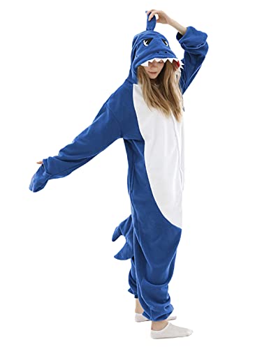 Erwachsene Hai Pyjama Erwachsene Cosplay Kostüm Hai Einteiler Tier Pyjama Homewear Nachtwäsche für Frauen Männer Rosa…, Blau, M von vavalad