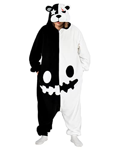 Erwachsene Tier Einteiler Pyjama Cosplay Tier Homewear Nachtwäsche Overall Kostüm für Damen und Herren, schwarz und weiß, L von vavalad