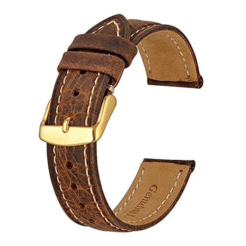 VAZZIC ENICEN Uhrenarmband, 14 mm – 24 mm, Retro-Echtleder, Vintage-Ersatzarmband, kompatibel mit Damen und Herren, polierte Schnalle, 15 mm, Achat von vazzic