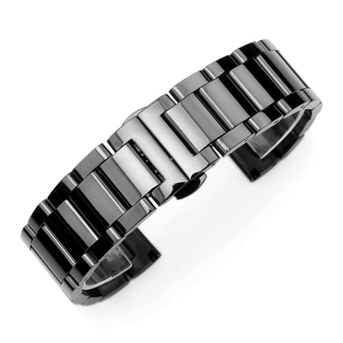 YingYou Edelstahl Uhrenarmband 18mm 20mm 21mm 22mm Schwarz Silber Uhrenarmband Schmetterlingsschnalle Männer Frauen Kompatibel Mit Samsung Metallarmband (Color : Full Light Black, Size : 18mm) von vazzic