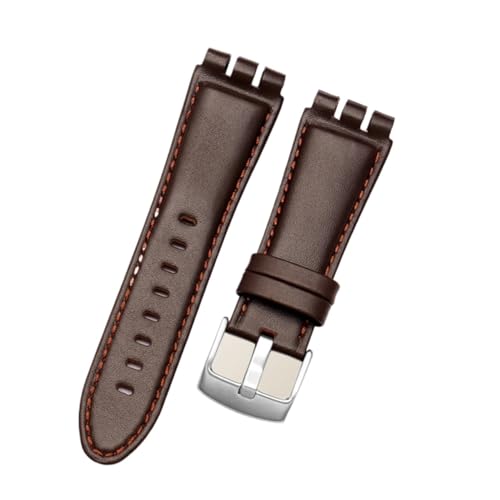 YingYou Kompatibel Mit Swatch-Armband 23 Mm, Neue, Hochwertige Herren-Armbänder Aus Weichem, Wasserdichtem Echtleder, Schwarz-braunes Rindslederarmband ( Color : B Dark brown , Size : 23mm silver clas von vazzic