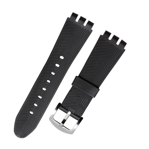 YingYou Kompatibel Mit Swatch-Armband 23 Mm, Neue, Hochwertige Herren-Armbänder Aus Weichem, Wasserdichtem Echtleder, Schwarz-braunes Rindslederarmband ( Color : Black silicone , Size : 23mm silver cl von vazzic