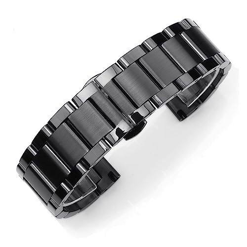 vazzic Massives Edelstahl-Armband, 18 Mm, 20 Mm, 22 Mm, 24 Mm, Faltschließe, Herren-Metall-Ersatzarmband, Uhrenarmband (Color : Black, Size : 22mm) von vazzic