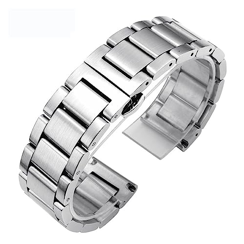 vazzic Massives Edelstahl-Armband, 18 Mm, 20 Mm, 22 Mm, 24 Mm, Faltschließe, Herren-Metall-Ersatzarmband, Uhrenarmband (Color : Silver matte, Size : 18mm) von vazzic