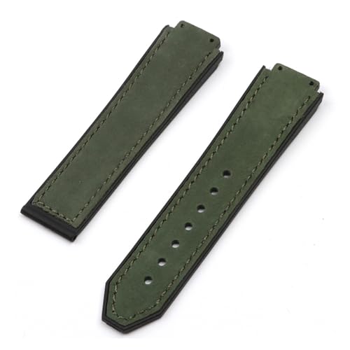 vazzic YingYou 15x21mm Konvexes Crazy Horse Leder Gummiarmband Kompatibel Mit Hublot Uhrenarmband 18mm Schmetterlingsschnalle Damenuhr Zubehör (Color : Green strap, Size : With Rose Buckle) von vazzic