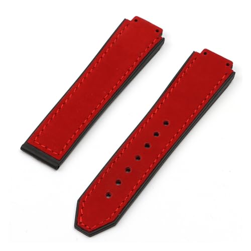 vazzic YingYou 15x21mm Konvexes Crazy Horse Leder Gummiarmband Kompatibel Mit Hublot Uhrenarmband 18mm Schmetterlingsschnalle Damenuhr Zubehör (Color : Red strap, Size : With Black Buckle) von vazzic