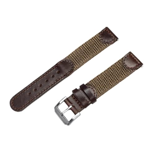 vazzic YingYou 16 17mm 18mm 19mm 20mm 22mm 24 Italienisches Öl Echtes Leder Nylon Uhrenarmband Herrenarmband Stahlschnalle For Uhren (Color : Khaki-1, Size : 19mm) von vazzic