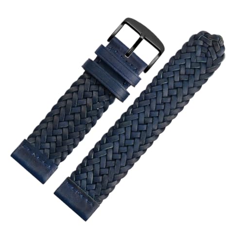 vazzic YingYou 20mm 22mm 24mm Echtes Leder Geflochtenes Uhrenarmband Männer Frauen Schnellverschluss Rindsleder Armband Armband Zubehör (Color : Blue black buckle, Size : 20mm) von vazzic